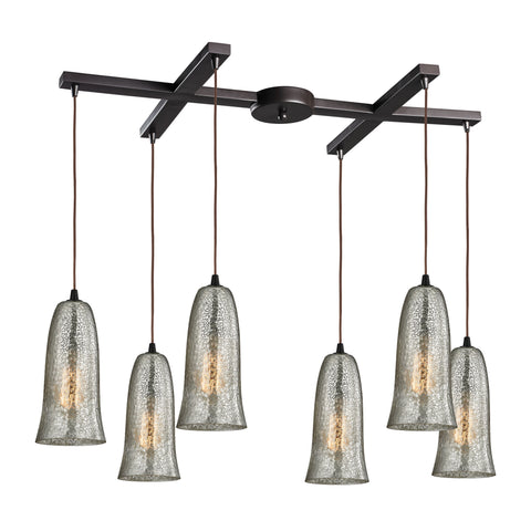 Hammered Glass 6 Light Pendant In Oil Rubbed Bronze