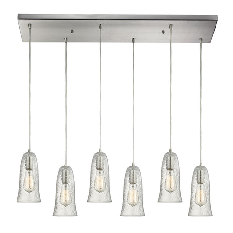 Hammered Glass 6 Light Pendant In Satin Nickel