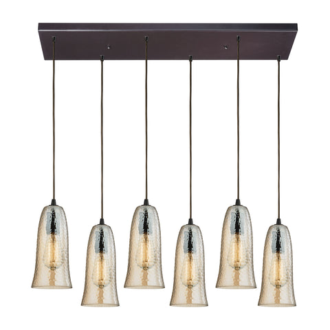 Hammered Glass 6 Light Pendant In Oil Rubbed Bronze