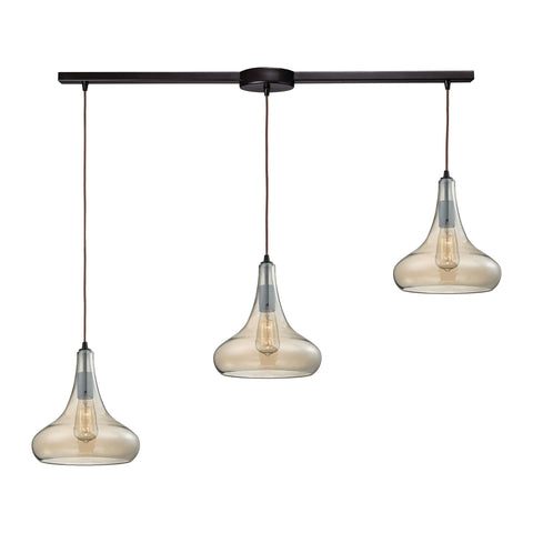 Orbital 3 Light Pendant In Oil Rubbed Bronze And Amber Teak Glass