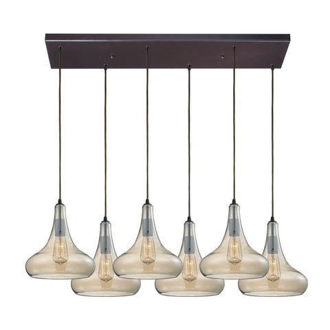 Orbital 6 Light Pendant In Oil Rubbed Bronze And Amber Teak Glass