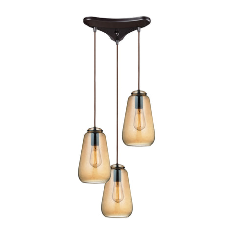 Orbital 3 Light Pendant In Oil Rubbed Bronze And Amber Teak Glass