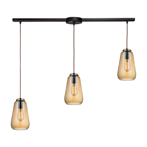 Orbital 3 Light Pendant In Oil Rubbed Bronze And Amber Teak Glass