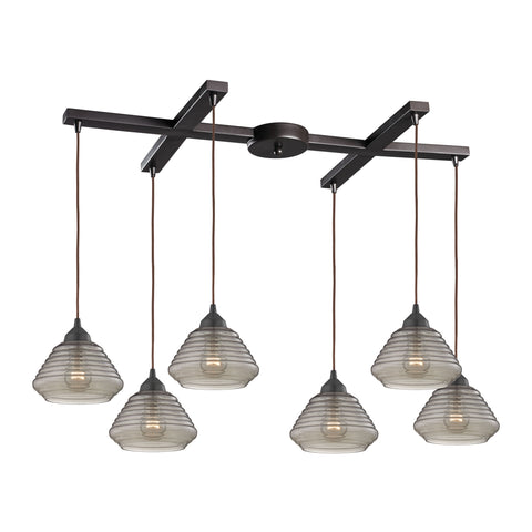 Orbital 6 Light Pendant In Oil Rubbed Bronze And Smoke Glass
