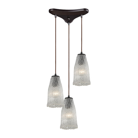 Hand Formed Glass 3 Light Pendant In Oil Rubbed Bronze