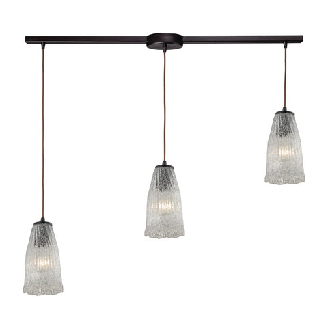 Hand Formed Glass 3 Light Pendant In Oil Rubbed Bronze