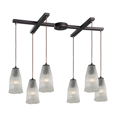 Hand Formed Glass 6 Light Pendant In Oil Rubbed Bronze