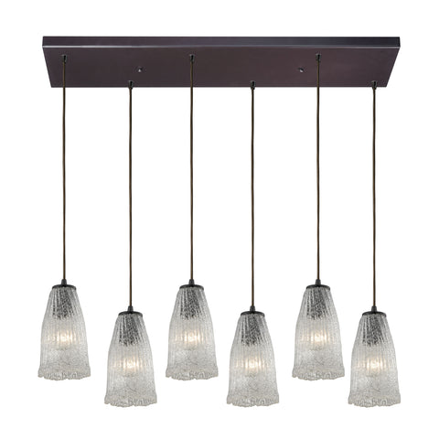 Hand Formed Glass 6 Light Pendant In Oil Rubbed Bronze