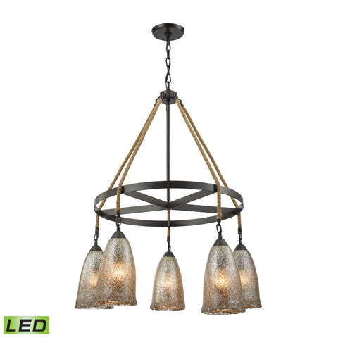 Hand Formed Glass 5 Light LED Chandelier In Oil Rubbed Bronze