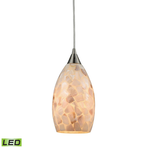 Capri 1 Light LED Pendant In Satin Nickel And Capiz Shell
