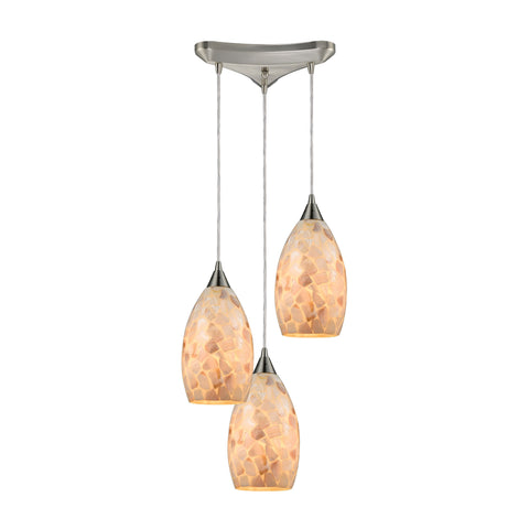 Capri 3 LED Light Pendant In Satin Nickel And Capiz Shell