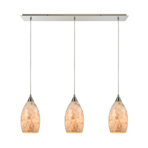 Capri 3 LED Light Pendant In Satin Nickel And Capiz Shell
