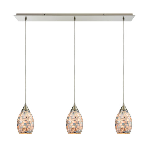 Capri 3 LED Light Pendant In Satin Nickel And Gray Capiz Shell