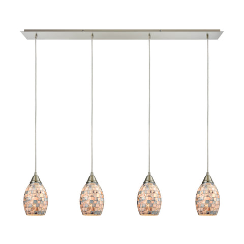 Capri 4 LED Light Pendant In Satin Nickel And Gray Capiz Shell