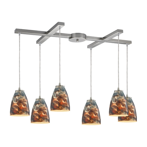 Abstractions 6 Light Pendant In Satin Nickel