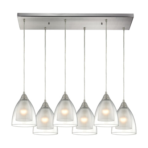 Layers 6 Light Pendant In Satin Nickel And Clear Glass