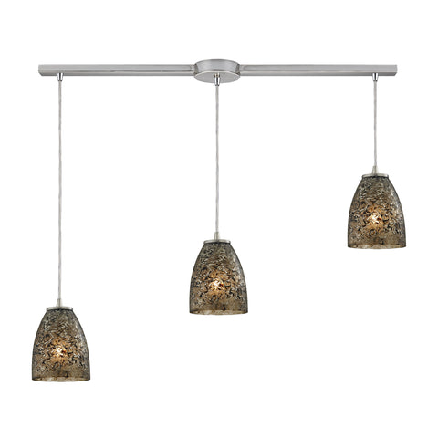 Fissure 3 Light Pendant In Satin Nickel And Smoke Glass