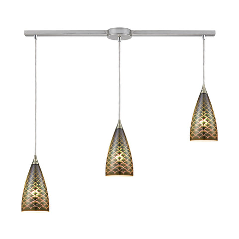 Illusions 3-Light Linear Bar In Satin Nickel With 3-D Fishscale Glass Pendant