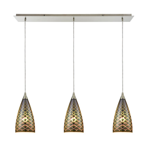 Illusions 3-Light Linear Pan In Satin Nickel With 3-D Fishscale Glass Pendant