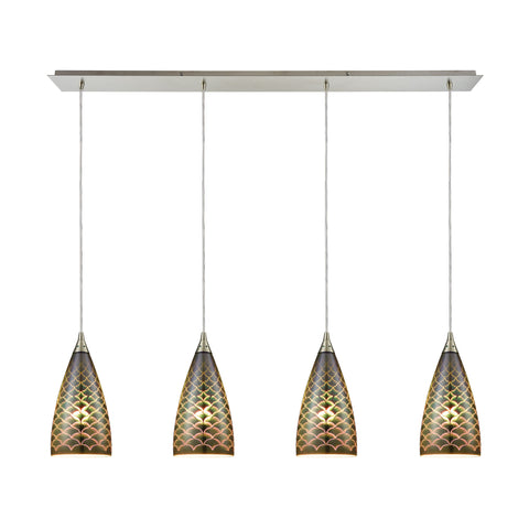 Illusions 4-Light Linear Pan In Satin Nickel With 3-D Fishscale Glass Pendant