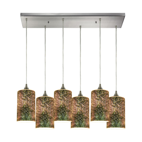 Illusions 6-Light Rectangle In Satin Nickel With 3-D Starburst Glass Pendant