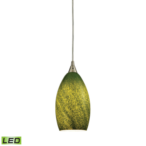 Earth 1 Light LED Pendant In Satin Nickel And Grass Green Glass