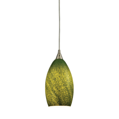 Earth 1 Light Pendant In Satin Nickel And Grass Green Glass