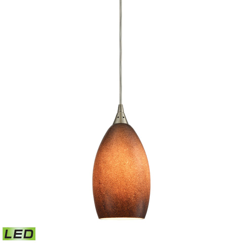Earth 1 Light LED Pendant In Satin Nickel And Sand Glass