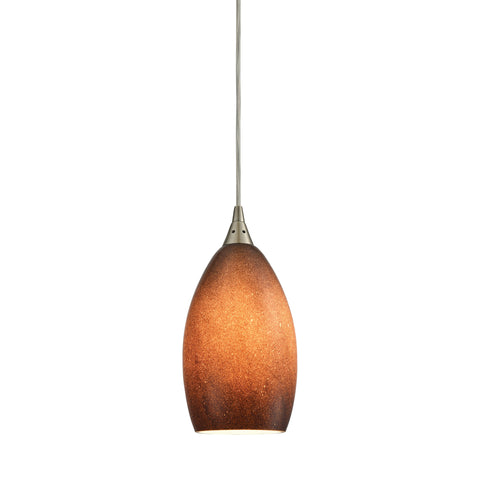 Earth 1 Light Pendant In Satin Nickel And Sand Glass