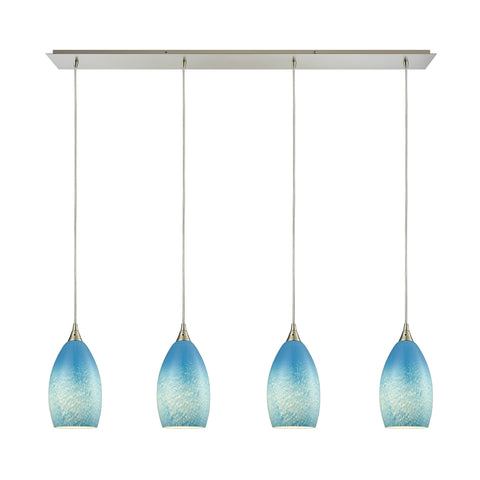 Earth 4 Light Pendant In Satin Nickel And Sky Blue Glass