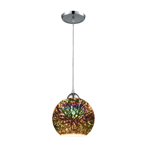 Illusions 1 Light Pendant In Polished Chrome With 3-D Starburst Glass - Includes Recessed Lighting Kit