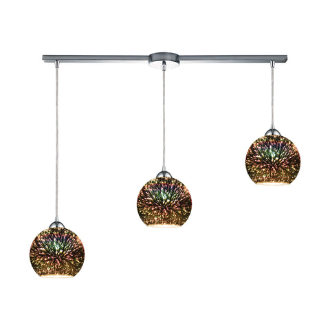 Illusions 3-Light Linear Bar In Polished Chrome With 3-D Starburst Glass Pendant