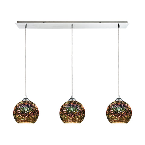 Illusions 3-Light Linear Pan In Polished Chrome With 3-D Starburst Glass Pendant