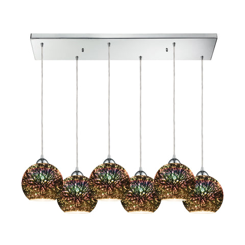 Illusions 6-Light Rectangle In Polished Chrome With 3-D Starburst Glass Pendant
