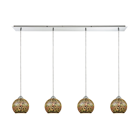 Illusions 4-Light Linear Pan In Polished Chrome With 3-D Graffiti Glass Pendant