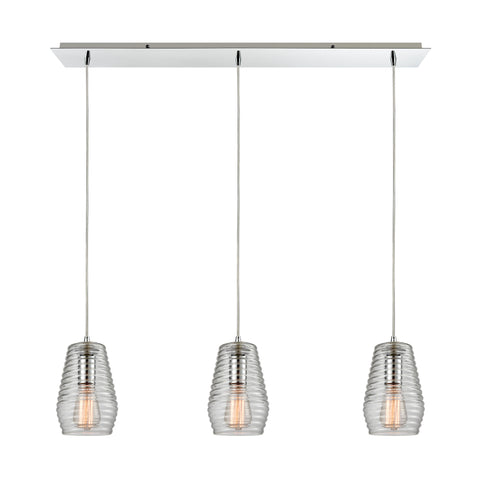 Ribbed Glass 3 Light Pendant In Polished Chrome