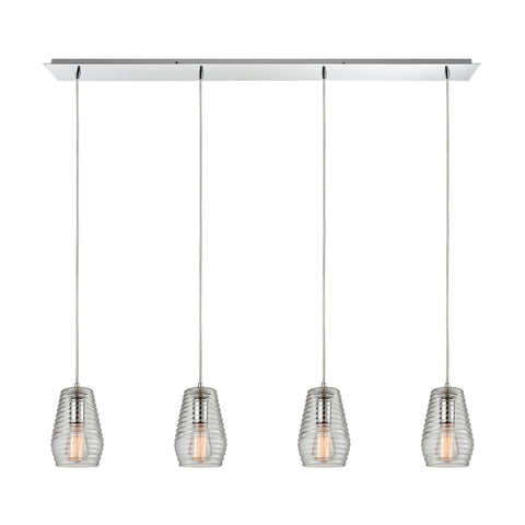 Ribbed Glass 4 Light Pendant In Polished Chrome