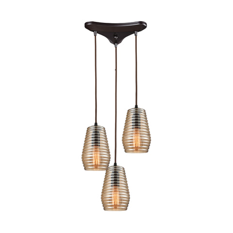 Ribbed Glass 3 Light Pendant In Oil Rubbed Bronze