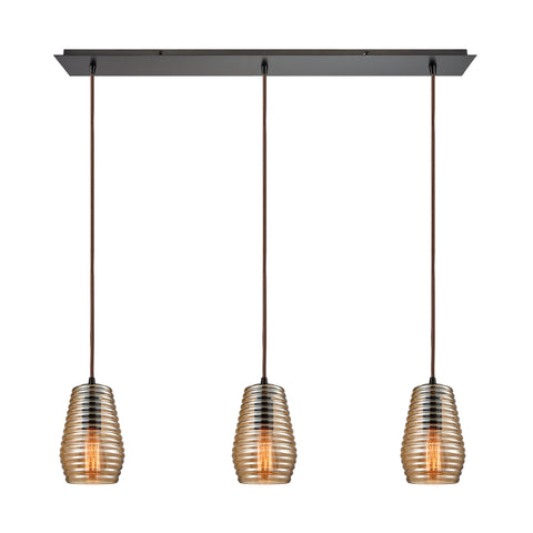 Ribbed Glass 3 Light Pendant In Oil Rubbed Bronze