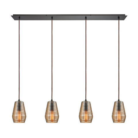 Ribbed Glass 4 Light Pendant In Oil Rubbed Bronze
