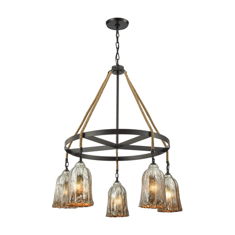 Hand Formed Glass 5 Light Chandelier In Oil Rubbed Bronze