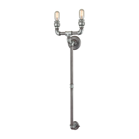 Cast Iron Pipe 2 Light Wall Sconce In Weathered Zinc