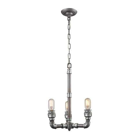 Cast Iron Pipe 3 Light Chandelier In Weathered Zinc