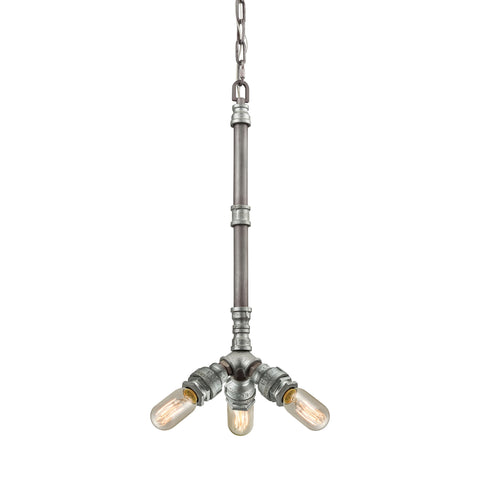 Cast Iron Pipe 3 Light Chandelier In Weathered Zinc