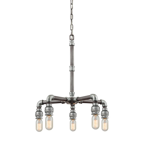 Cast Iron Pipe 5 Light Chandelier In Weathered Zinc