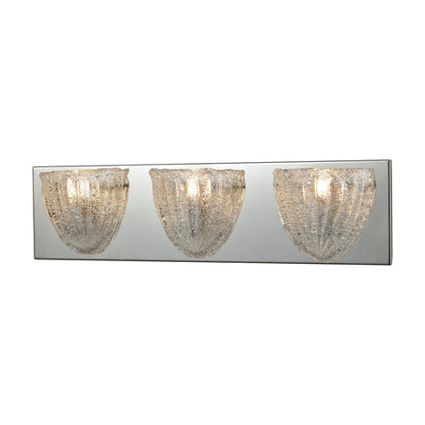 Verannis 3 Light Vanity In Polished Chrome With Hand-Formed Clear Sugar Glass