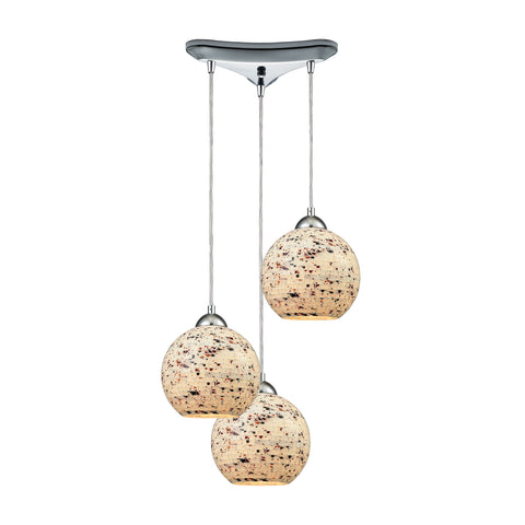 Spatter 3-Light Triangle Pan In Polished Chrome With Spatter Mosaic Glass Pendant