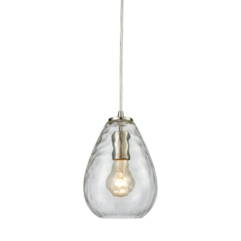 Lagoon 1 Light Pendant In Satin Nickel With Clear Water Glass - Includes Recessed Lighting Kit