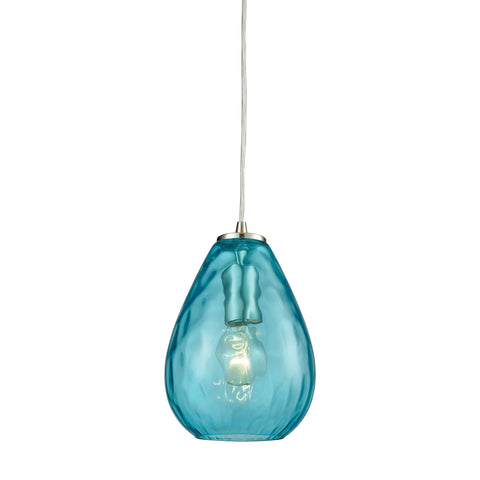 Lagoon 1 Light Pendant In Satin Nickel With Aqua Water Glass - Includes Recessed Lighting Kit