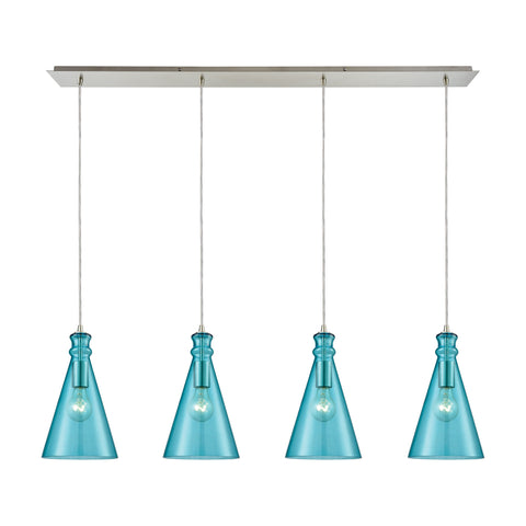 Parson 4-Light Linear Pan In Satin Nickel With Aqua Glass Pendant